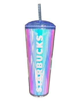 Starbucks Iridescent Pastel Blue-Pink Gradient Tumbler with Straw 24fl oz